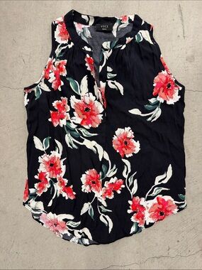 VICI Black Sleeveless Floral Camisole with Red and Cream Blooms
